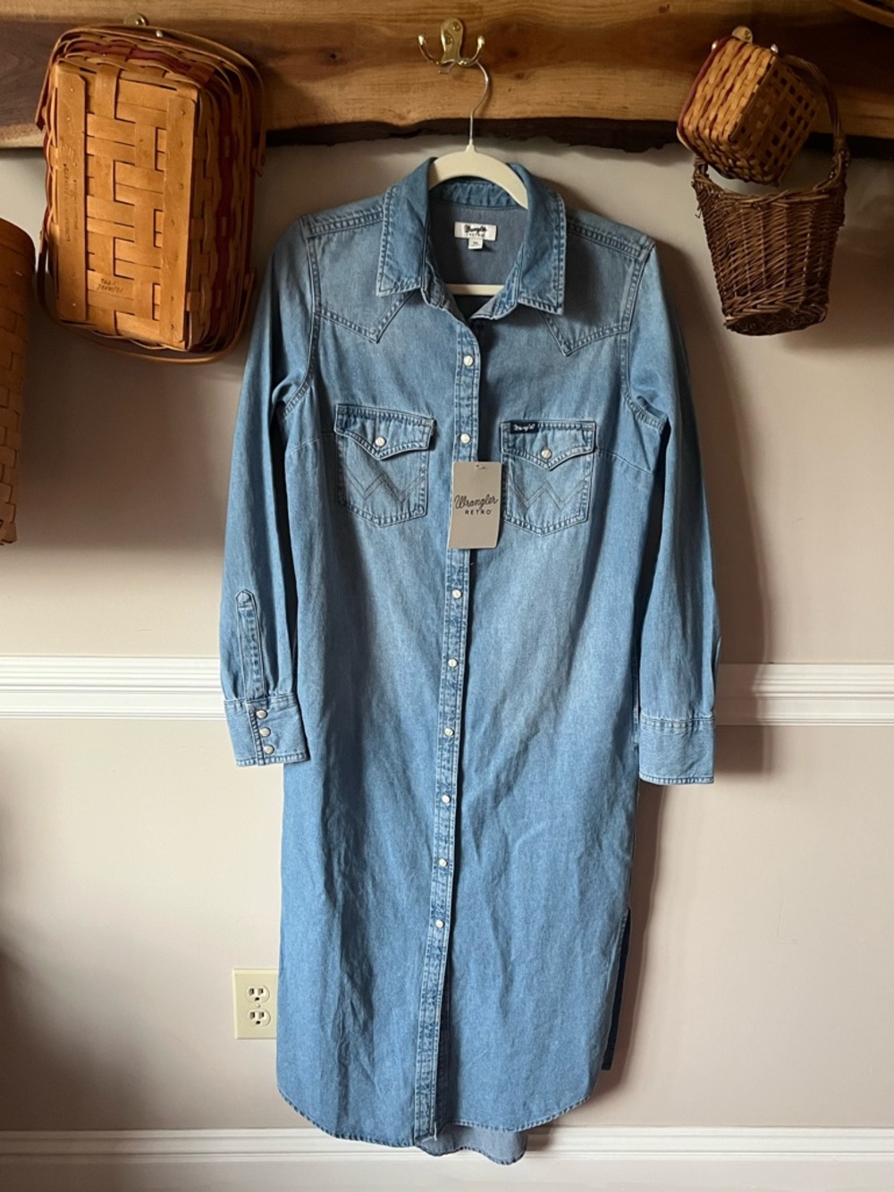 NWT Wrangler Retro Denim Snap Dress/Duster Western OVERSIZED XS